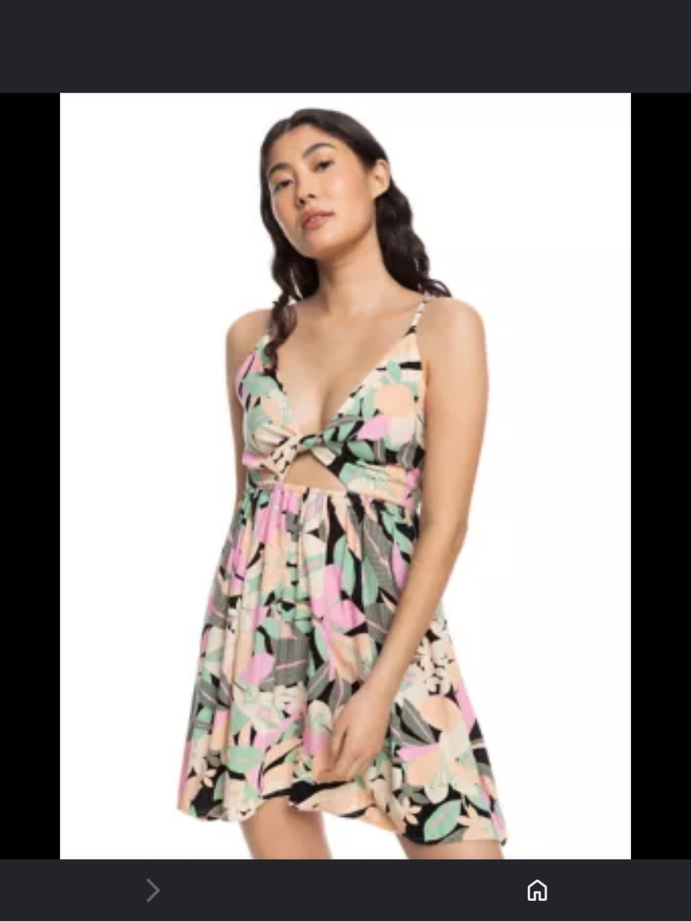 Roxy Floral Tropical Mini Dress in Pink, Green, Black, Cream - Picture 4 of 6